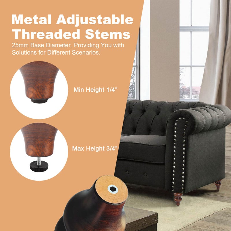 ALAMHI Wood Furniture Legs 6 inch - Sofa Legs Set of 4 Replacement Couch Legs - Round Furniture Feet Replacement for Legs for Furniture - Sofa Legs, Chair, Dresser, Ottoman, Coffee Table, Cabinet, Etc. Brown - Image 4